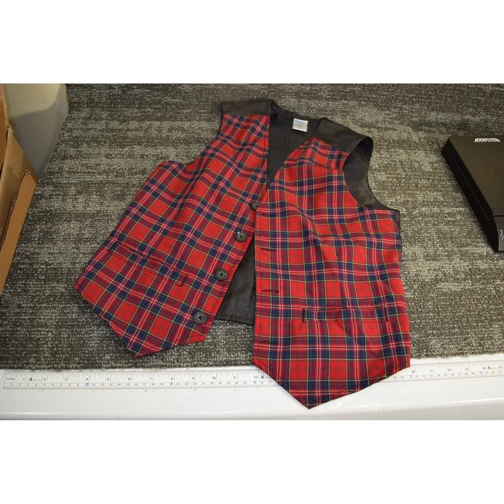 2010 Gymboree Plaid Vest BOYS M 8 10 Suit Formal Christmas Party Holiday Red